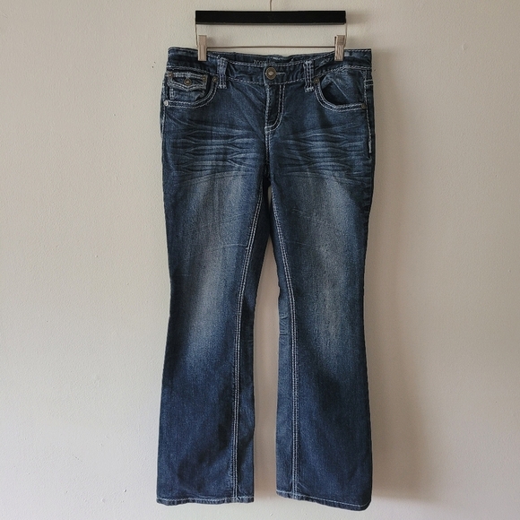 ZCO Y2K Low Rise Bootcut Rinestone Blue Jeans Juniors Size‎ 7/8 - Picture 1 of 14